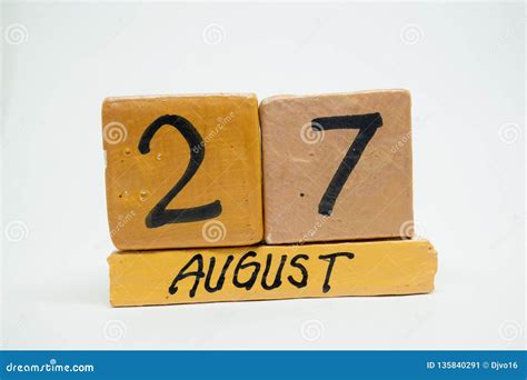 August 27th Day 27 Of Month Handmade Wood Calendar Isolated On White