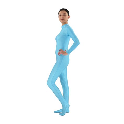 Light Blue Zentai Adult Lycra Spandex Turtleneck Full Body Suit Unitard