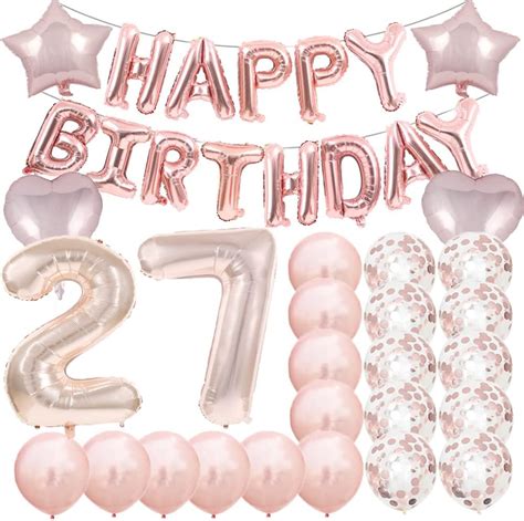 Sweet 27th Birthday Decorations Party Supplies Rose Gold Number 27 Balloons 27th Foil Mylar