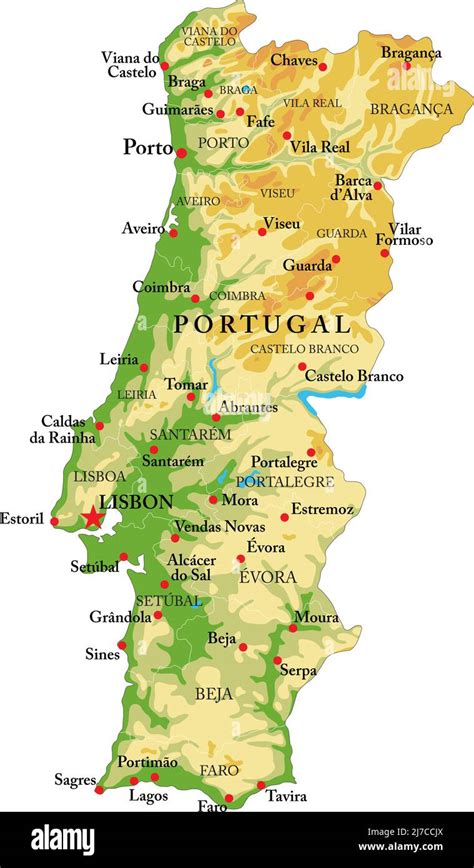 Highly Detailed Physical Map Of Portugal In Vector Format With All The