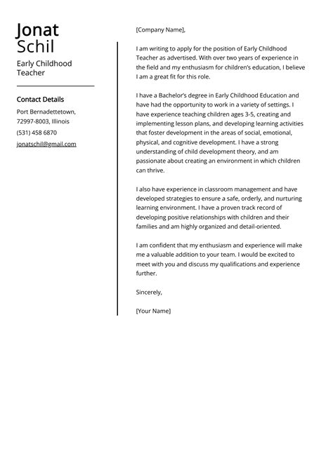 Early Childhood Teacher Cover Letter Example Free Guide