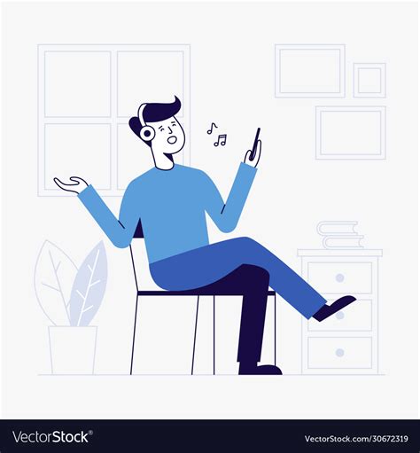 Young Man Listening To Music In Living Room Vector Image