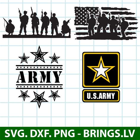 Instant Download Cricut Vector Clipart Army Svg Png Dxf Black And White