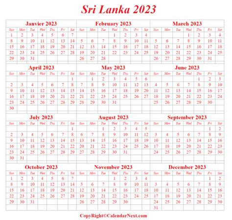 Printable Sri Lanka Calendar 2023 Calendar Next