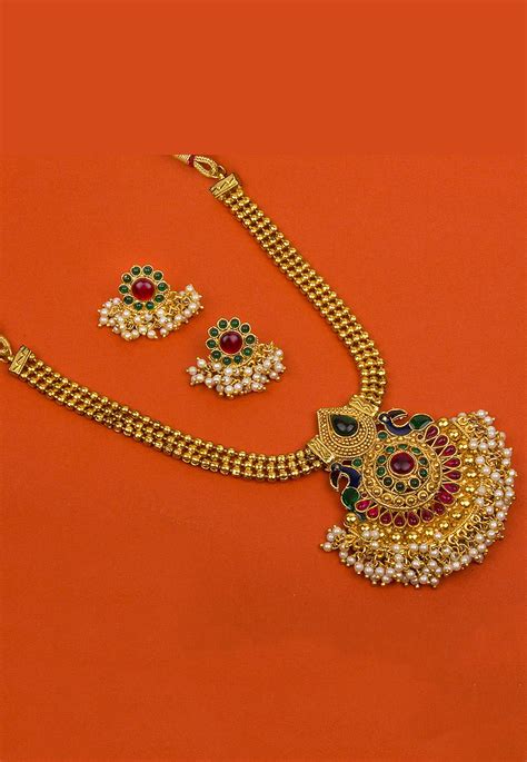 Buy Gold Plated Stone Studded Necklace Set Online Juy405 Utsav Fashion