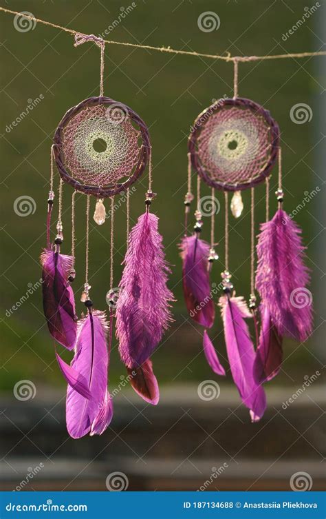 Purple Dream Catcher With Feathers On Street Stock Photo Image Of