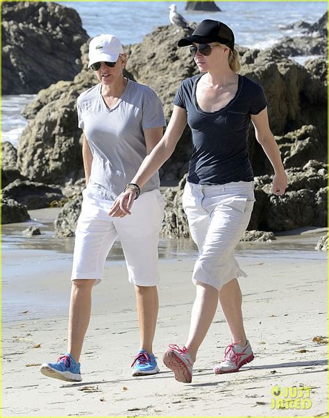 Ellen DeGeneres Portia De Rossi Walk On The Beach Photo