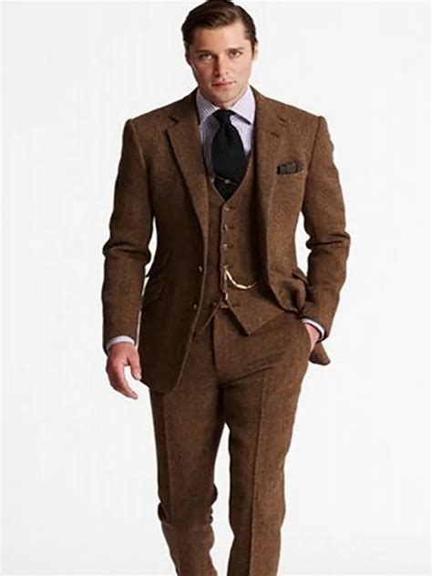 2019 Latest Designs Brown Tweed Suit Men Wedding Suits Groom Tuxedo 3
