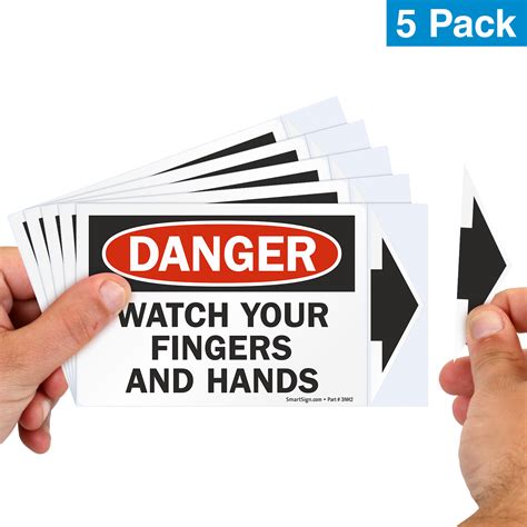 Danger Watch Your Fingers Hands Labels With Arrow Pack Of 5 Sku L