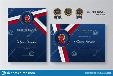 Plantilla De Certificado De Diploma De Azul Y Oro Elegante Stock De