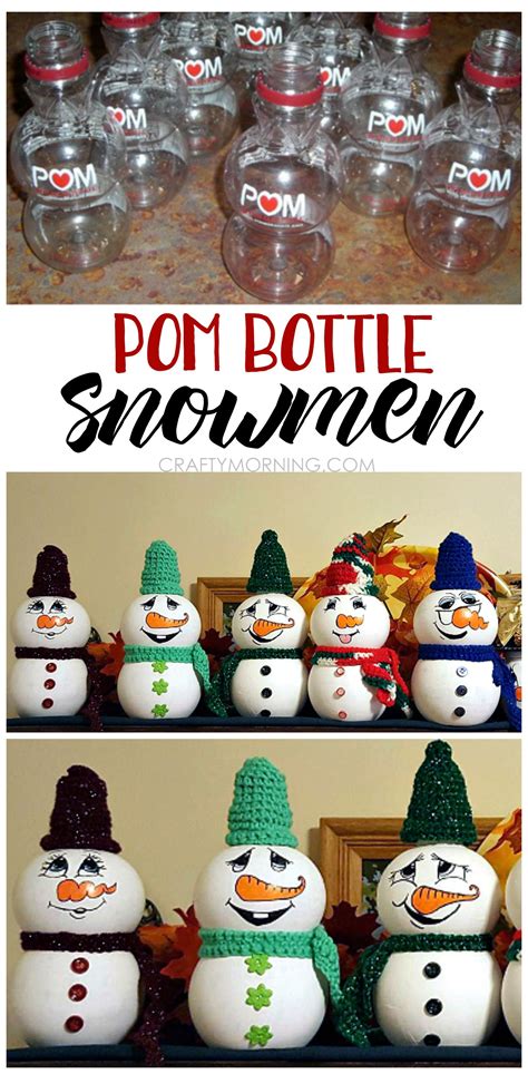 Use An Empty Pomegranate Bottle To Make Little Snowmen Crafts Great