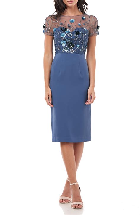 js collections sequin bodice crepe cocktail dress in blue lyst