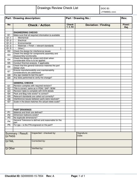 Engineering Drawings Review Checklist Example Engineering