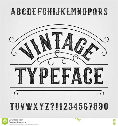 Vintage Typeface Retro Distressed Alphabet Vector Font Hand Drawn Letters And Numbers Stock