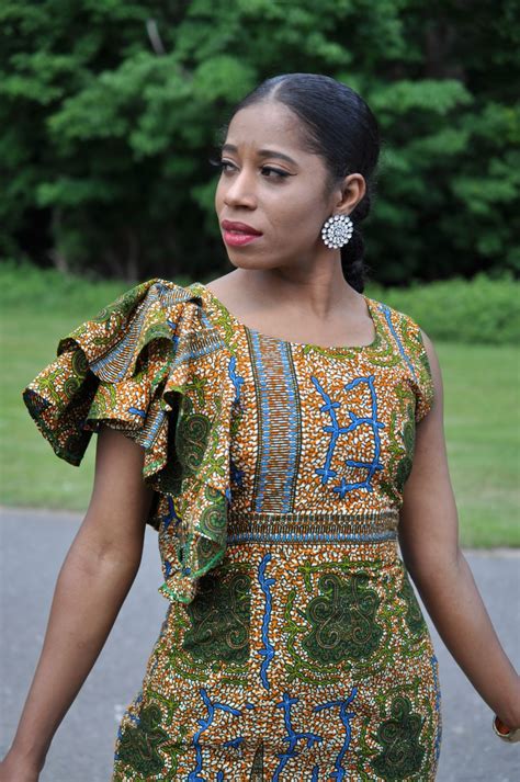 Aniyah African Ankara Frilled Shoulder Knee Length Dress African