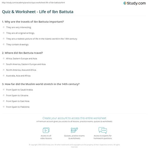 Quiz And Worksheet Life Of Ibn Battuta