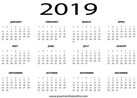Calendar 2019 Full Year Free Calendar Template