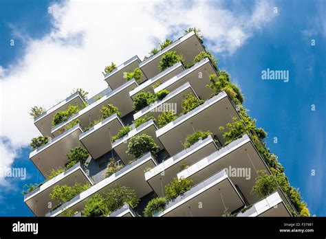 Upward View Of Balconies And Vegetation Vertical Forest Milan Italy