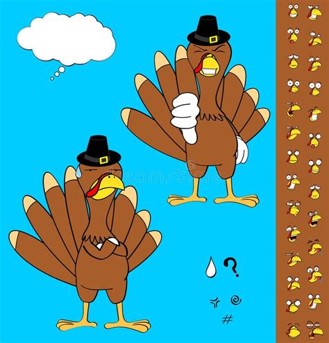 Turkey Cartoon Thanksgiving Expressions Set1 Stock Vector