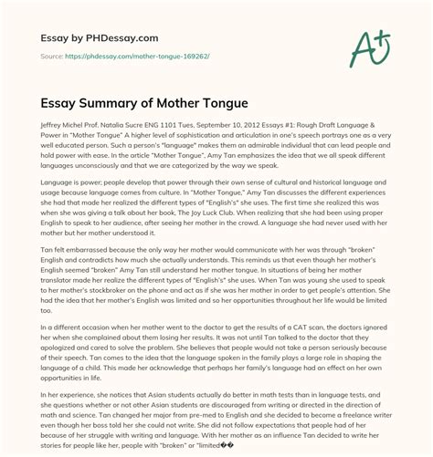 Essay Summary Of Mother Tongue