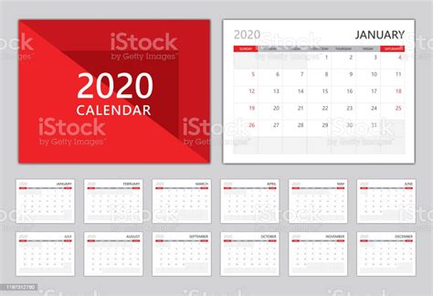 Set Desk Calendar 2020 Template Calendar 2020 Red Cover Modern Design
