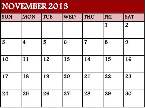 2013 November Calendar November 2013 Excel Calendar Printable Excel