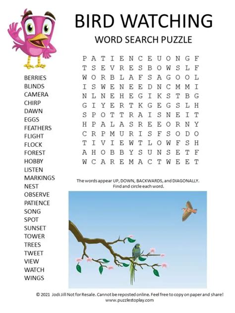 Bird Watching Word Search Puzzle Puzzles To Play