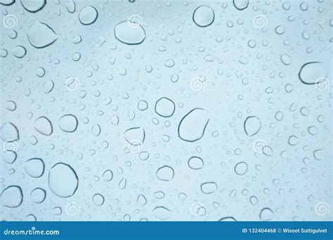 Rain Drops On Window Glasses Surface Natural Pattern Of Raindrops