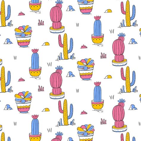Free Vector Hand Drawn Colorful Cactus Pattern