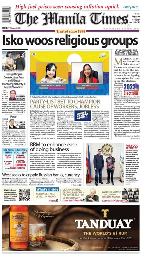 The Manila Times Frontpage February 28 2022