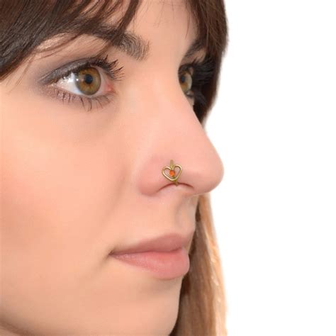 Nose Ring Hoop As Heart With Garnet Pn0081ssh Buy At