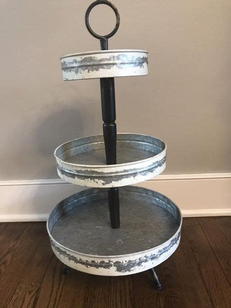 Galvanized Tiered Tray Tiered Tray Metal White Stand Farmhouse