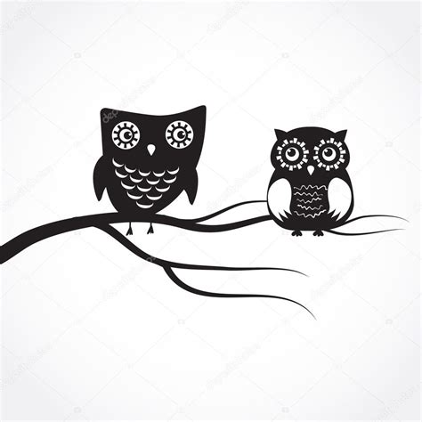 Owls Couple Sitting On The Tree Branch — Stock Vector © Mcherevan 9859456