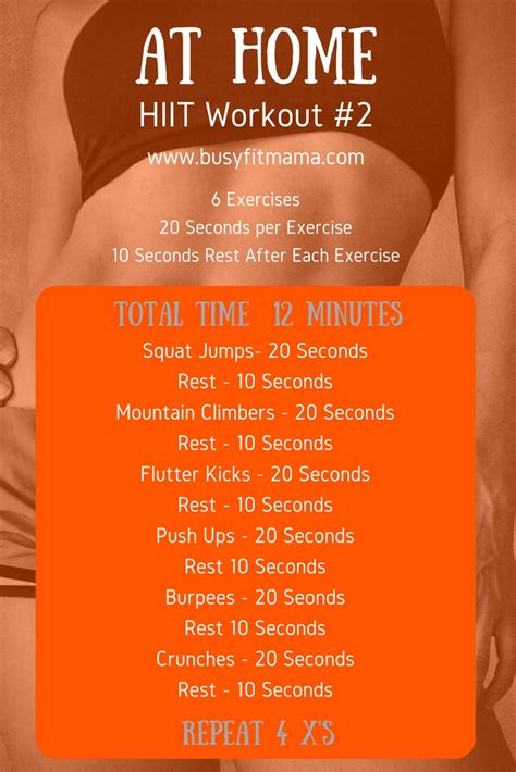There are many perks to doing a hiit workout at home including strengthening your heart, boosting full body hiit at home. At Home HIIT Workout #2 - busyfitmama.com