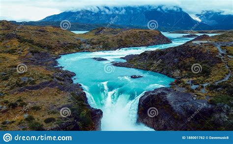 Aerial View To The Salto Grande Waterfall On The Paine River In The
