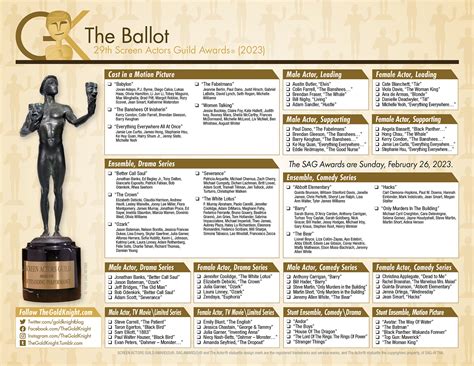2023 Screen Actors Guild Sag Awards Printable Ballot The Gold
