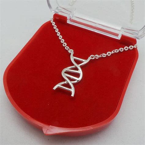 Silver Dna Genetics Molecule Necklace Science Biology Jewelry