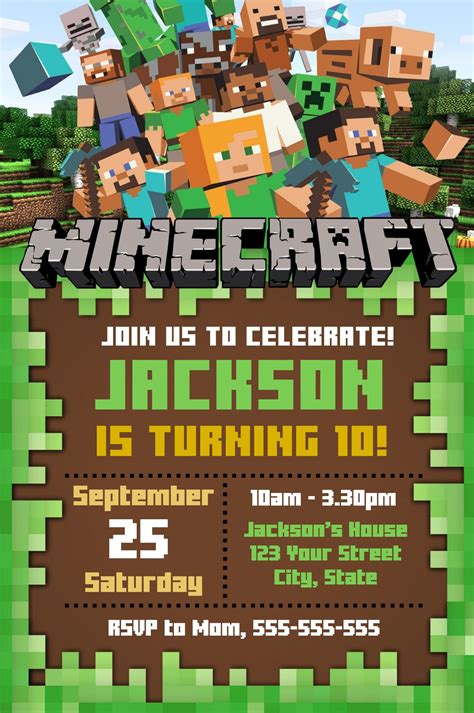Customizable Minecraft Invitation Editable Invite For Your Party
