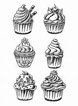 Coloring Cupcakes Cup Cakes Adults Cupcake Six Cake Adult Colouring Without Waiting Desserts Printable Sweet Cute Justcolor Tattoo Illustration Visit sketch template