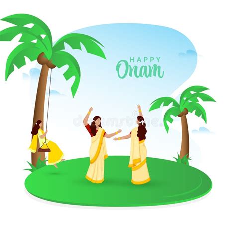 Happy Onam Celebration Concept With Faceless South Indian Women
