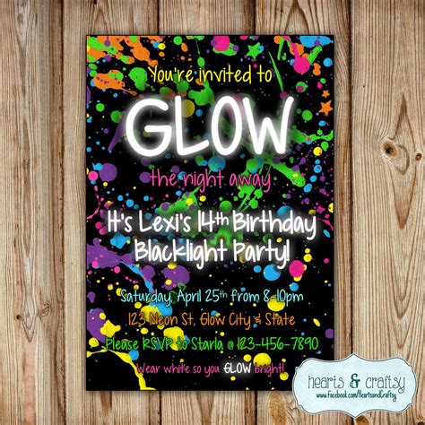 Glow In The Dark Party Invitation Neon Birthday Invitation