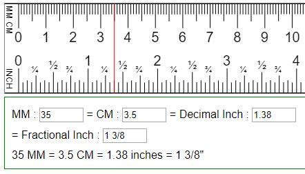 How much are 3.8 inches in millimeters? Convert mm, cm to fraction or decimal inches (in=mm=cm)