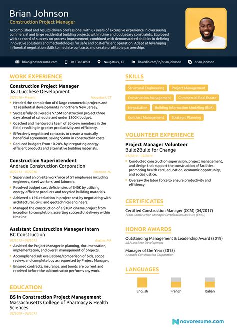 Create the best version of your project manager resume. Construction Project Manager Resume Example For 2020