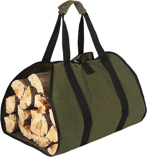 Waxed Canvas Log Carrier Bag Water Resistant Firewood Carrying Bag