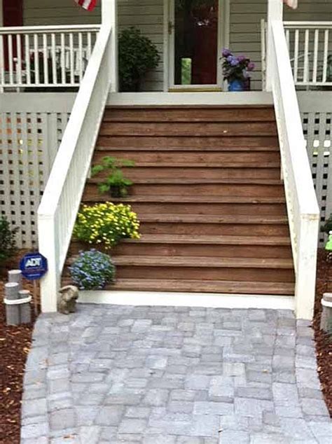 Concrete Walkway Transformed With Beautiful Cobble Stone Pavers Patio