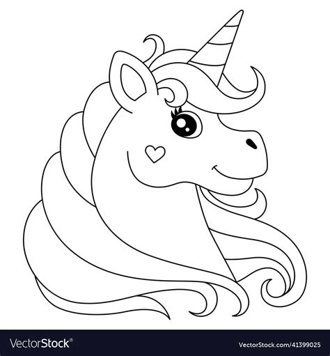 Unicorn Head Coloring Page Isolated For Kids Vector Image