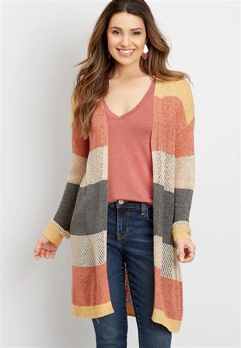 Colorblock Open Stitch Duster Cardigan Maurices