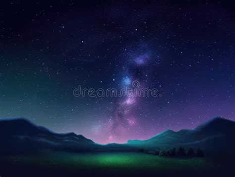 Night Sky Stars Milky Way Blue Purple Sky In Starry Night Over