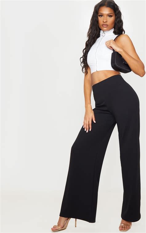 Black Wide Leg High Waisted Trousers Trousers Prettylittlething