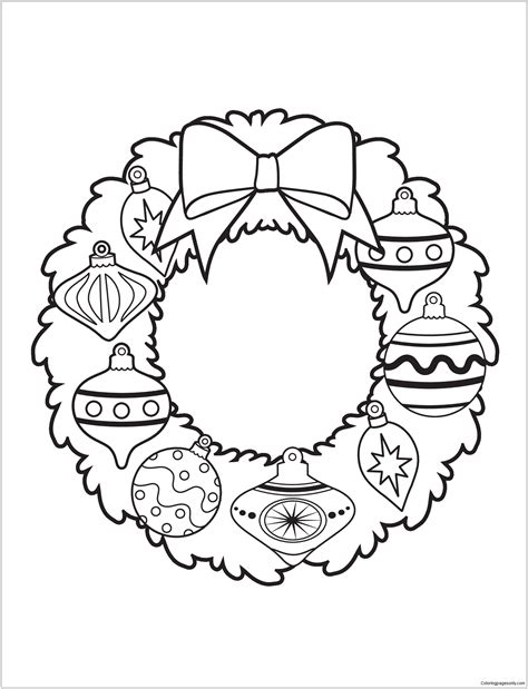 After they're done coloring, they. Ornament Wreath Christmas Coloring Pages - Holidays ...
